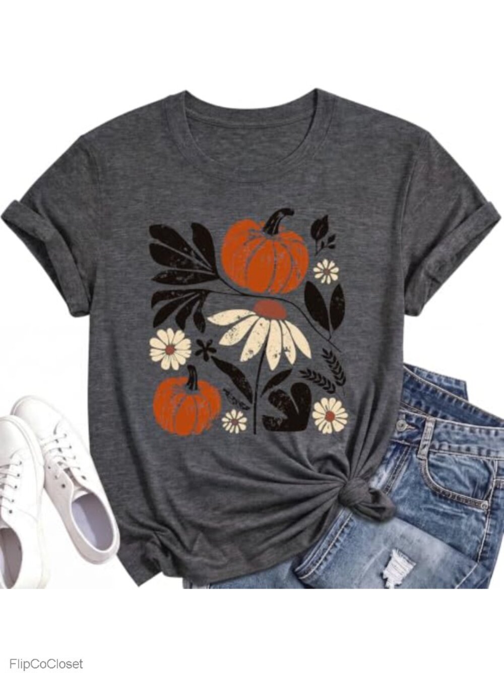 Women's Fall Pumpkin Graphic Tee Crew Neck Short Sleeve Halloween T-Shirt